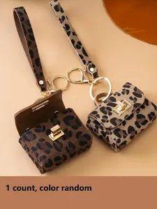 Creative Keychain Leopard Print PU Bag, High-End Coin Purse, Fashionable Key Ring, Universal Phone Car Bag Accessory