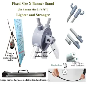 Aluminum Banner Stands for Fixed Size Banners, Select from 2 Sizes (fits banner size 23"Wx63"H,or 31"Wx71"H) and 3 packages (2 pcs, 5pcs,or 10 pcs/pack)