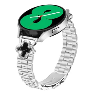 Suitable for 20MM Samsung smartwatch strap, four-leaf clover shiny small three-bead steel strap