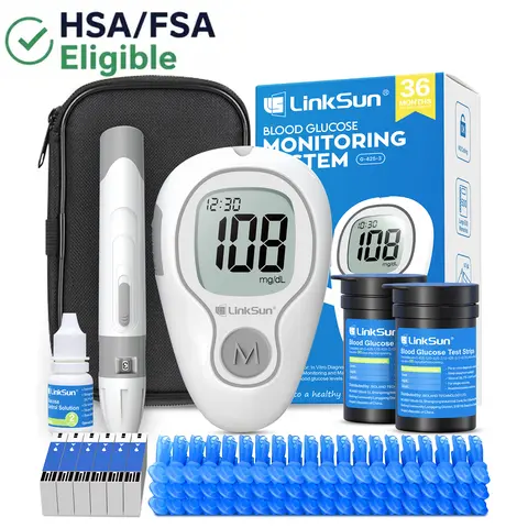 LINKSUN G-425-3 Blood Glucose Monitor Kit - No-Coding,Large Display,1 Lancing Device, Control Solution Incl, Advanced Accuracy, Easy Setup,Minimal Pain,Comfortable Experience - HSA/FSA Eligible for Home Use (100/50 Test Strips & 100/50 Lancets) gift ideas