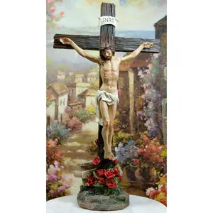 Ebros Jesus Christ On The Cross With Rose of Sharon Base Decorative Crucifix Statue