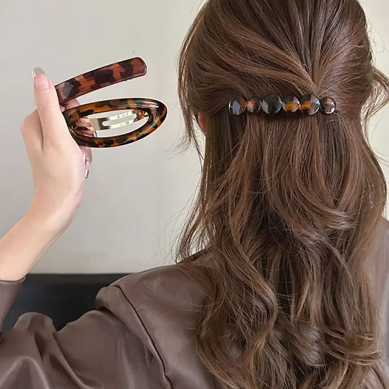 Elegant Leopard Print Oval Set, Multiple Pieces, Vintage Style High-Quality Clip Design Spring Clip Mechanism Spring Barrettes, Versatile Alligator Clip Headwear Accessories All Seasons Use Leopard Pattern