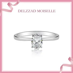 Delzzad S925 1-3ct Oval Cut VVS Synthetic Moissanite Solitaire Prong Promise Ring Band Daily Costume Jewelry Accessories Perfect Birthday Wedding Engagement Anniversary Gifts for Women