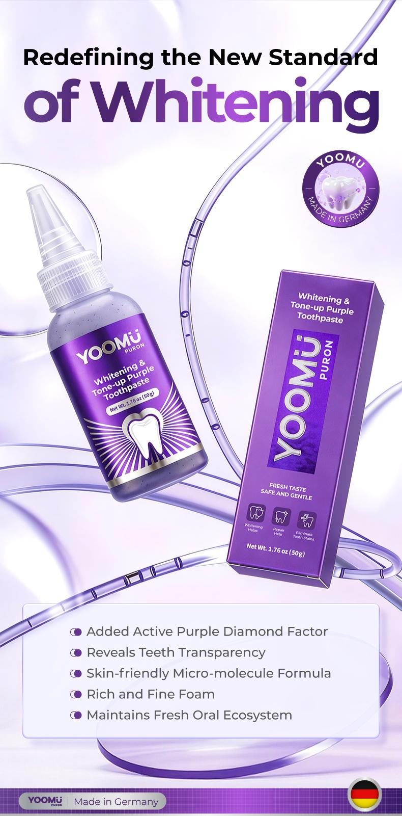 YOOMU 2 Purple light activates the whitening toothpaste, freshens breath, deeply cleans the mouth, and brightens the teeth.