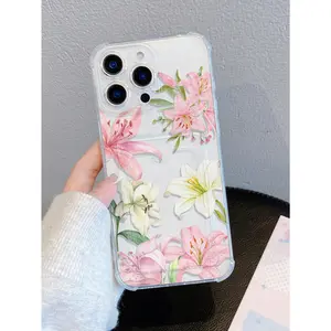 Transparent TPU Smartphone Casing, White Lily Flower Designed Cellphone Accessory with Card & Photo Holder, Handheld Phone Case for iPhone XS/XS Max/XR/11/12/13/14/14 Plus/15/15 Plus/16/16 Pro/16 Plus/17/17 Pro Max, Ideal Holiday Gift, Accessories, Cover