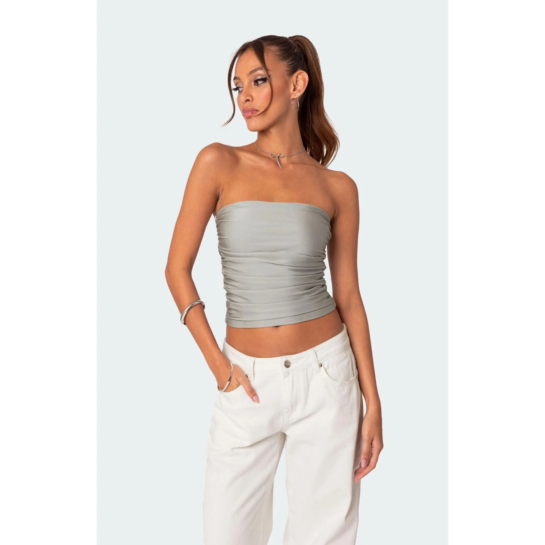 Edikted Women's Maxeen Shiny Gathered Tube Top