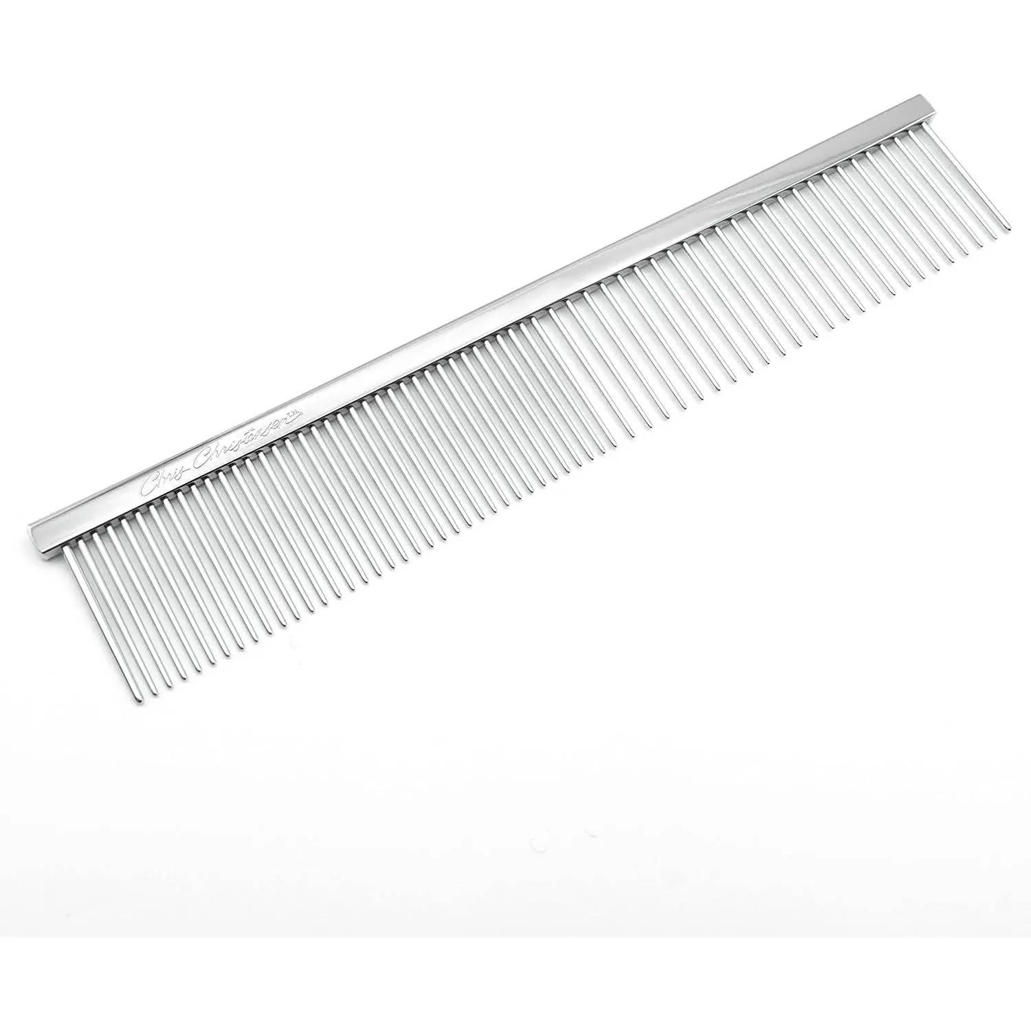 Chris Christensen 000 7.5 in.Greyhound Style Fine/Coarse Colored Butter Comb, Groom Like a Professional, Rounded Corners Prevent Friction and Breakage, Solid Brass with Steel Teeth, Chrome Finish