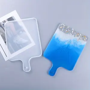 1pc Resin Tray Molds, Rectangular Cutting Board Epoxy Resin Molds, Large Resin Tray With Handle Serving Tray Silicone Mold For DIY Home Desk Decor