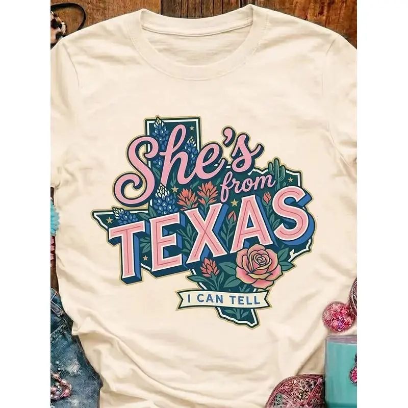 Y2K,She's From Texas Shirt, Retro Texas T-Shirt, Bluebonnet Floral Texas Girl Tee, Southern State Pride Gift, Shes From Texas I Can Tell Shirt,So