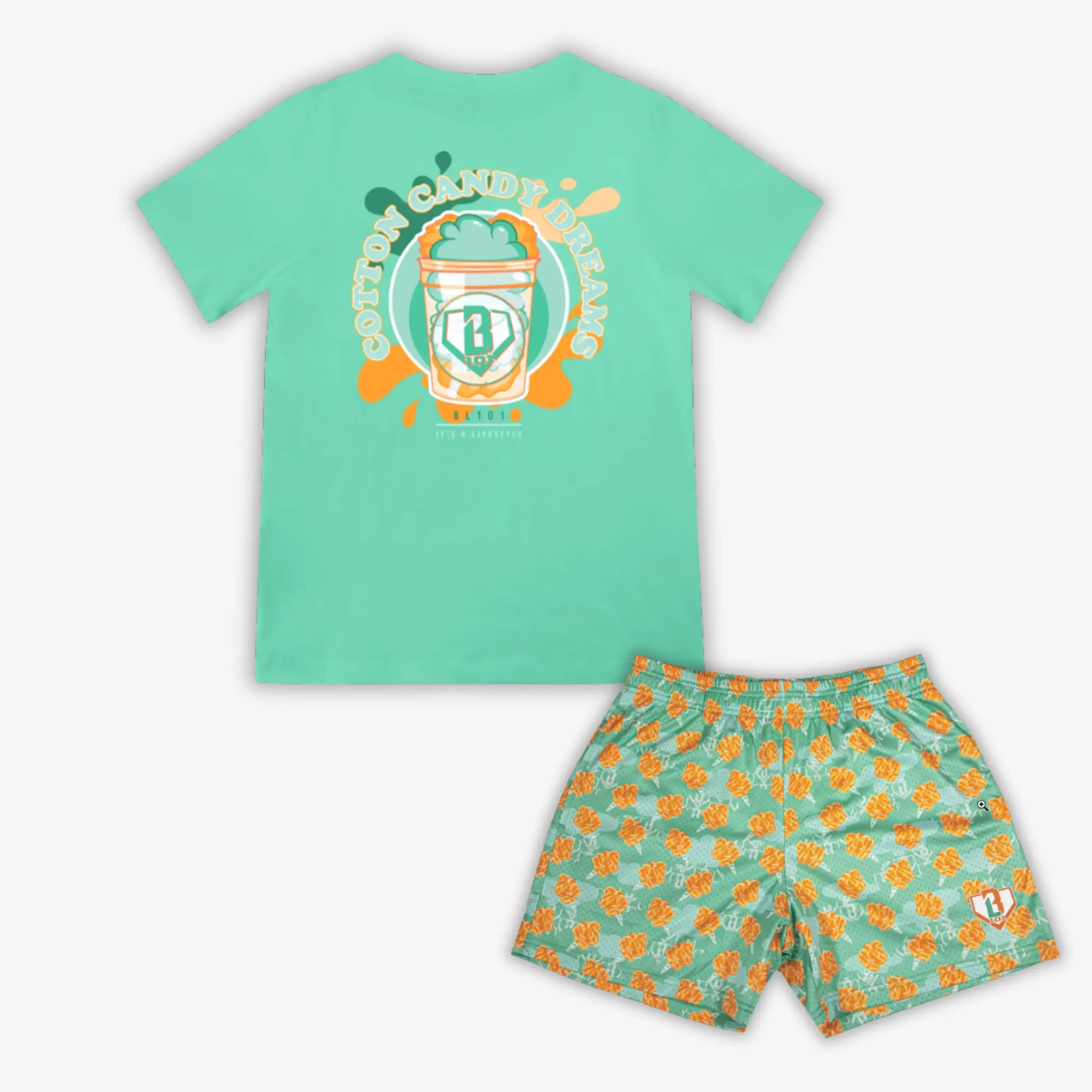 Baseball Lifestyle 101 Cotton Candy Collection 2026 - Tangerine Freeze Sweet Spot Tee & Mesh Shorts Set