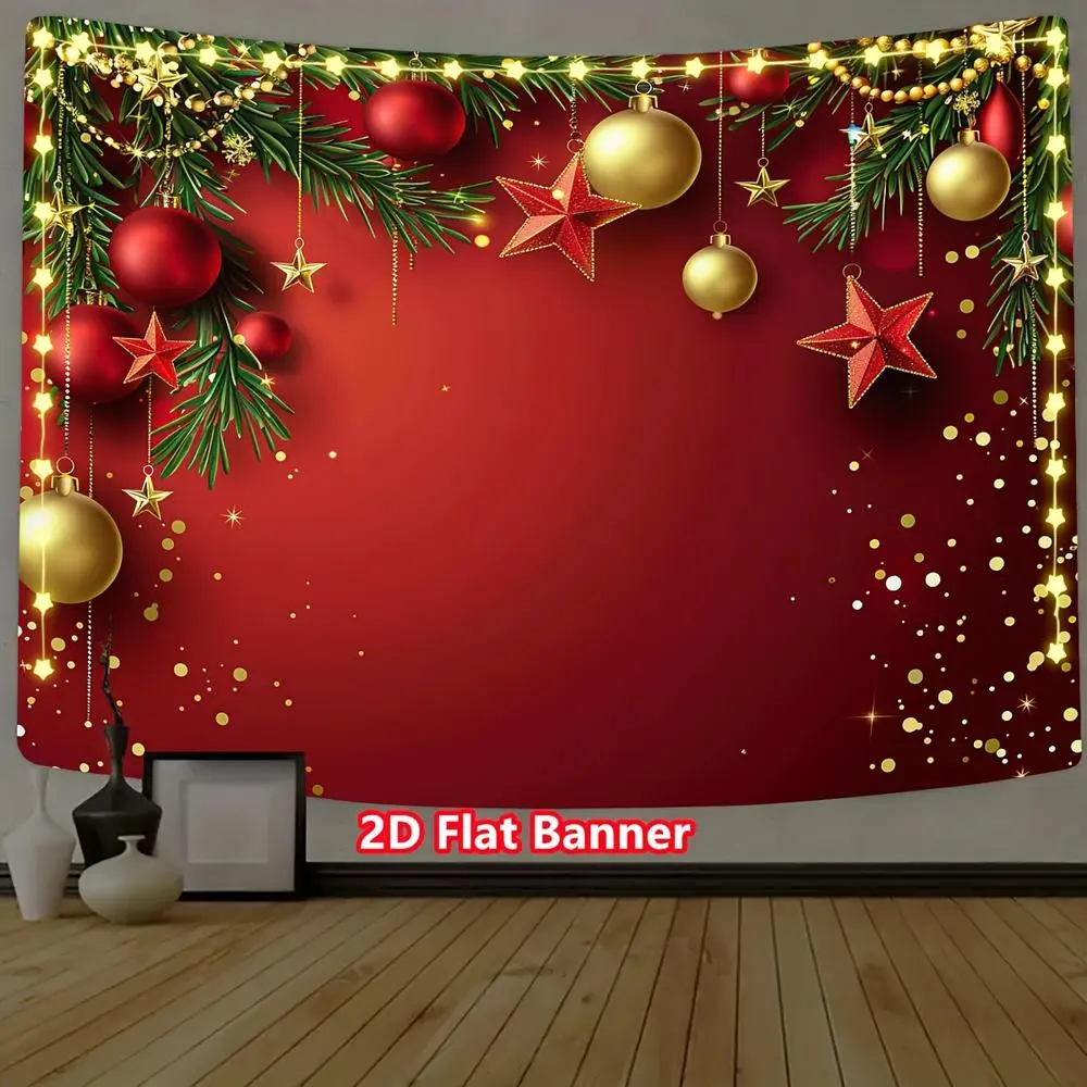 2D Flat Polyester Christmas Banner - Shimmer Wall Backdrop, Golden Shining Stars, Vibrant Photo Prop, Festive Home Supplies Decor, Holiday Ornaments,summerwins
