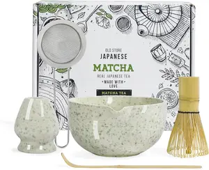 Matcha Whisk Set   Matcha Kit Set Includes Handcrafted  Chasen, Ceramic Bowl, Sifter, Whisk Holder &  Scoop  5 count for Matcha  Ceremony