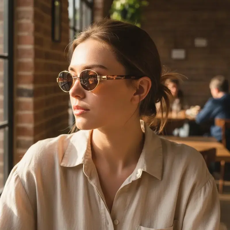 Classic Vintage Oval Sunglasses for Women, Thin Metal Frame with Tortoise Acetate Temples, Adjustable Brown Lens with UV400 Protection, Acetate Women's Sunglasses