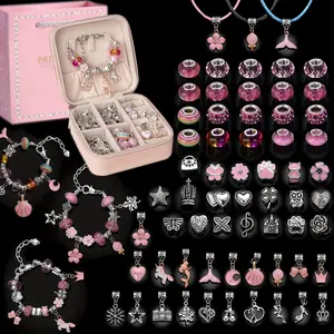 Handmade DIY Jewelry Bracelet Making Suit, with Portable Case, 66 Pieces Ornament Beads Jewelry Making Suit, Suitable for Women Birthday, Holiday, New Year Gift