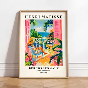 Matisse wall art, Coastal cowgirl print, Woman on a balcony print, Pink dopamine decor Artistic Poster Ornaments Room