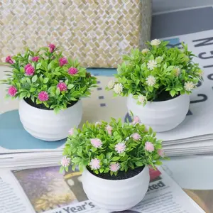 3 Pcs Cute Artificial Flower Pot Plants, Home Office Desk Decor, Small Fake Flowers with Pots, Indoor Outdoor Decoration, High Quality, Artificial Potted Flower
