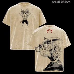Tengen Muscle Mice Demon Slayer Anime Double Printed Vintage Washed Tee Unisex Oversize Anime Manga Washed Heavyweight Cotton T-shirt