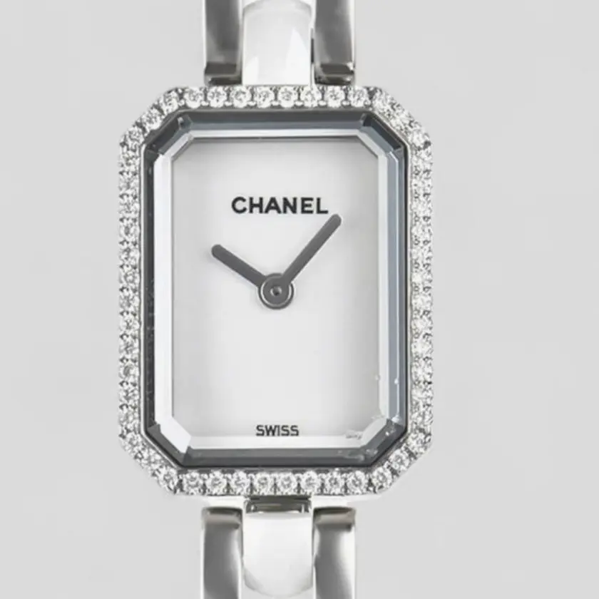CHANEL Première Ceramic Watch – Steel and White Highly Resistant Ceramic, Diamonds, White Lacquer Dial Dial 19.7 x 15.2 x 7.8mm Reference H2132/4068