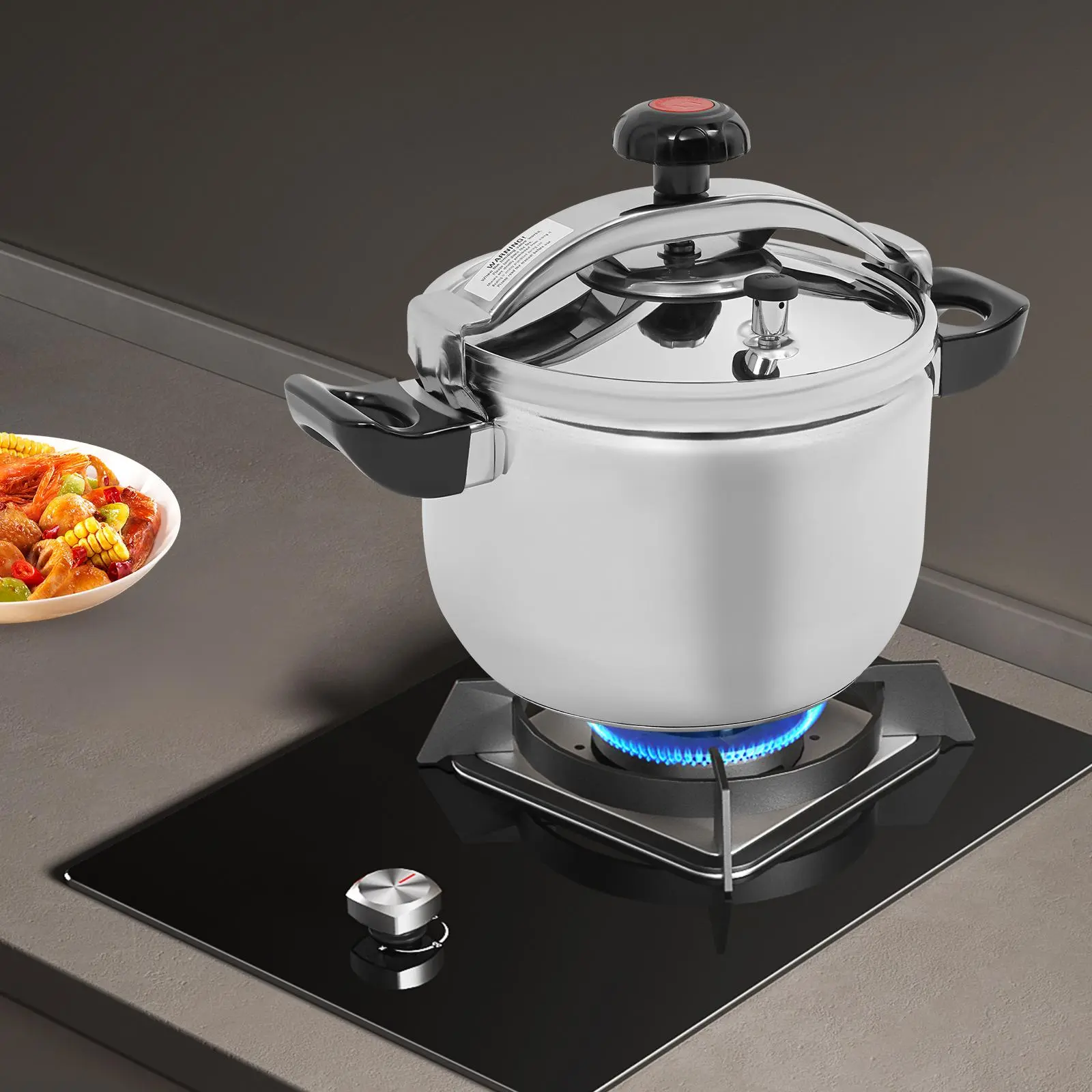 Aluminium Round Thermal Pressure Cooker (9L-11L-30L) - Triple-Layer Bottom, Multi-Layer Safety Protection, Silver Kitchenware with User Manual for Home, Restaurants, Hotels