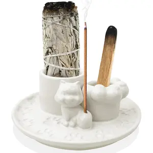4 in 1 Incense Burner Holder,Sage Holder for Burning,Palo Santo Holder,Candle Holder,Ceramic Incense Burner Ash Catcher Tray for Meditation Yoga Room