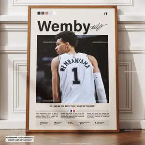 Victor Wembanyama Poster, NBA Rookie of the Year, Spurs Basketball Print, French Basketball WallArt, San Antonio Spurs Decor, Wembanyama NBA