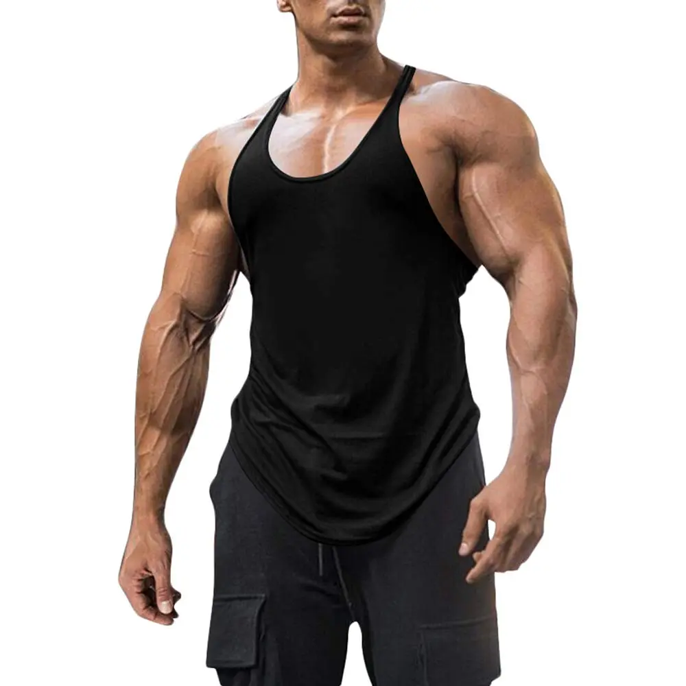 PASLTER Men's Tank Top Dry Fit Cotton Gym Workout, Bodybuilding Training Sleeveless Muscle T-Shirt, Quick Dry Breathable Athletic Stringer Y-Back Vest, Slim Fit for Running & Fitness Sports