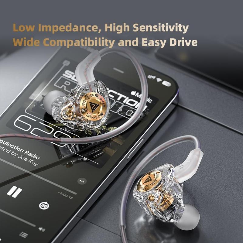 Wired Gaming Headphones IEM Earphones with 1DD，QKZ in Ear Monitor, HiFi Earbuds, Bass Sound with New 11mm Dynamic Driver for Video Music Gaming