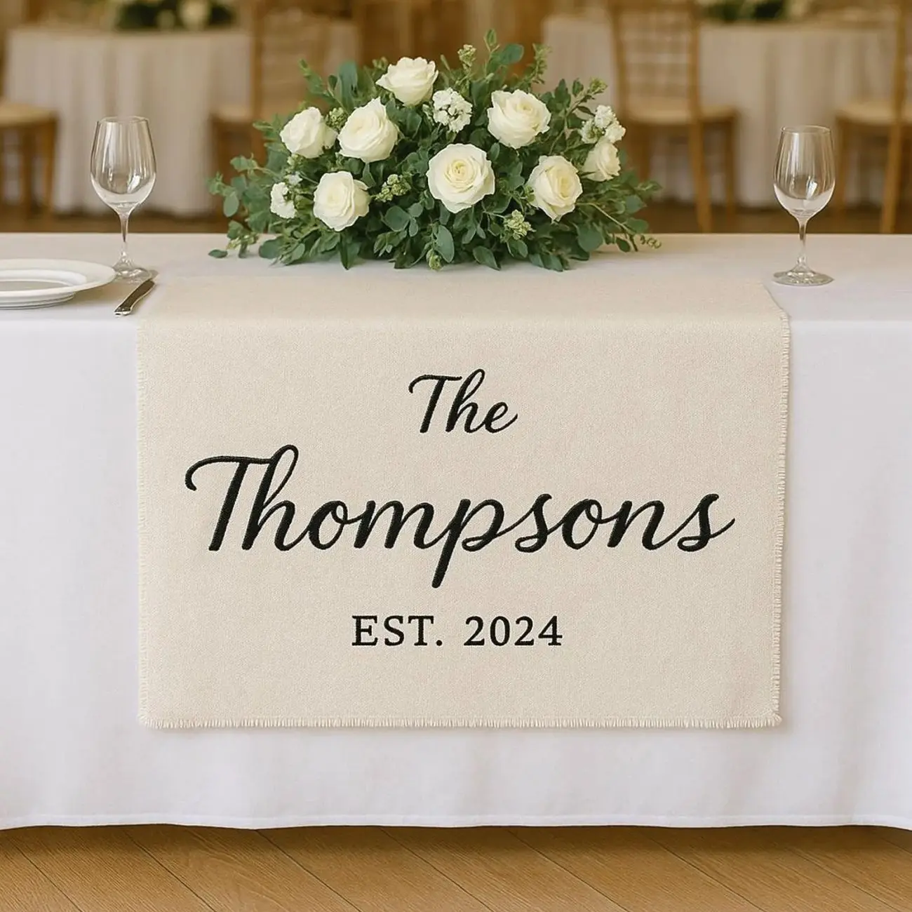 Custom Wedding Table Sign, Fabric Last Name Sign, Personalised Table Decor, Sweetheart Table Sign, Bridal Dinner Table Sign, Fabric Bar Sign