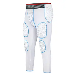 Exxact Sports Combat Men's Padded Compression Leggings, 7-Pad Football Girdle Pants with Cup Pocket, Integrated Hip, Thigh, Knee & Tailbone Protection for Game-Day (White)