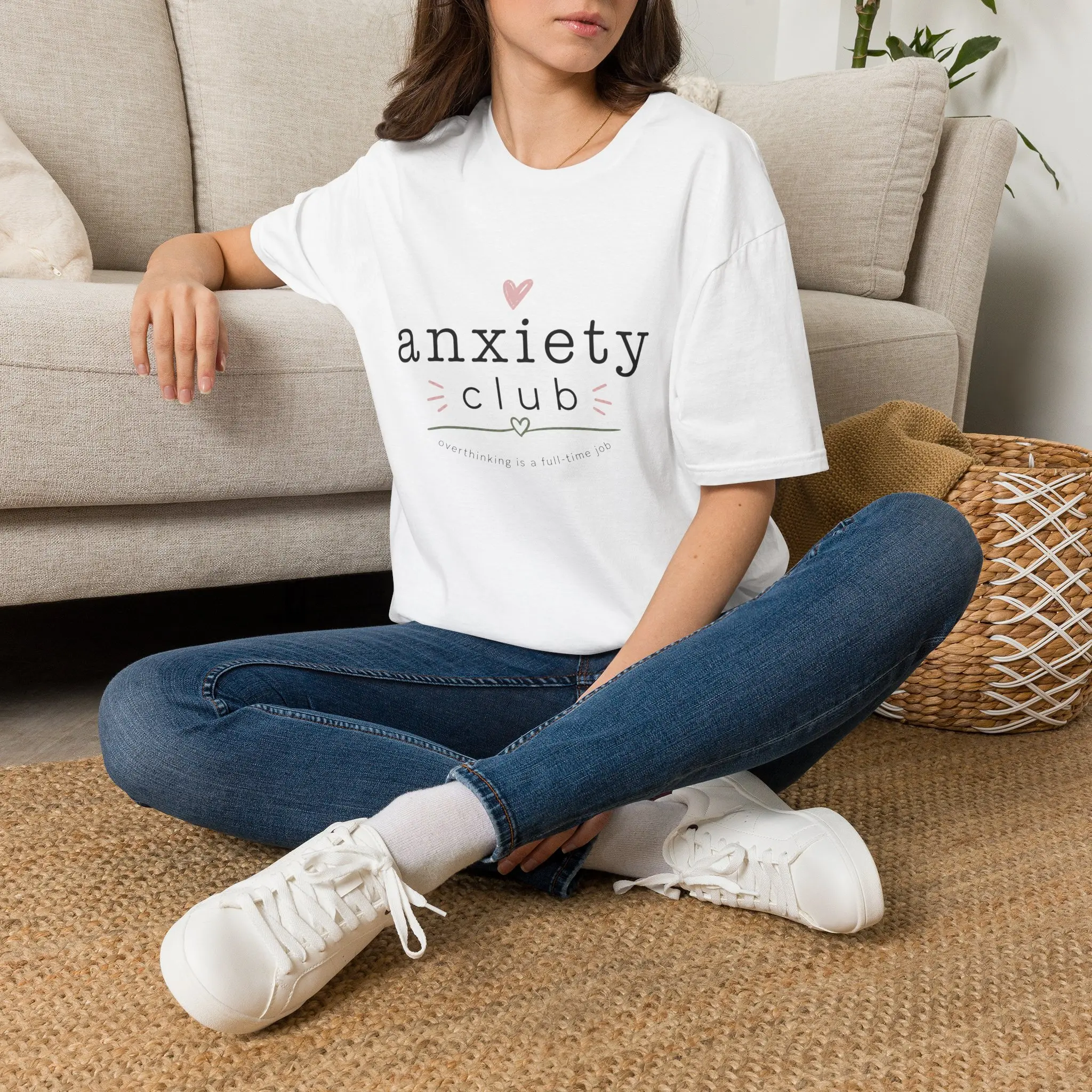Anxiety Club T-Shirt | Cute Heart Typography, Mental Health Awareness