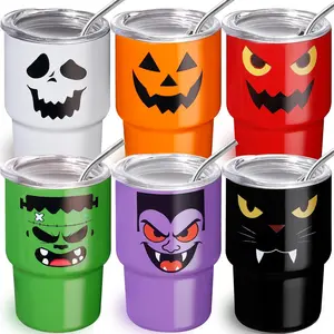 6 Pack 3 oz Halloween Shot Glasses Mini Tumblers with Straw and Lid,Pumpkin  Vampire Devil Halloween Party Spooky Shot Cups Stainless Steel Vacuum Insulated Mini Cups for  Party