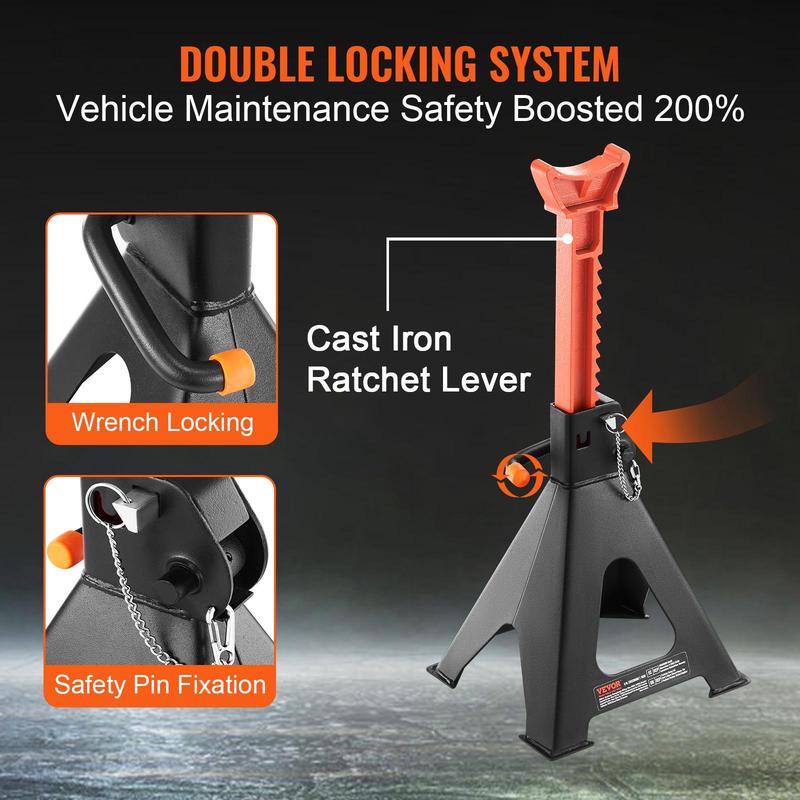 VEVOR Jack Stands, TikTokShopBlackFriday, 6 Ton (13,000 lbs) Capacity Car Jack Stands Double Locking, 14.2 -23 inch Adjustable Height, for lifting SUV, Pickup Truck, Car and UTV/ATV, Red, 1 Pair