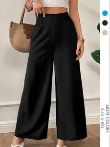 USBoutiqueCHIC Women's High-Waisted Smocked Wide-Leg Pants | Casual Loose Comfort Trousers