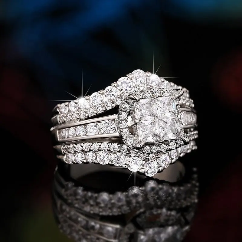 Princess Full  Synthetic 2 Colors Elegant & Luxurious Ring Plated SIZE 5-12 D Color VVS1 Clarity Band Black Friday 2024 Deals for Christmas Women Birthday Gift Engagement  Wedding Anniversary Elegant Environmental