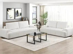 Homelegance 9126BEG-SL 2 pc Brera beige chenille fabric sofa and love seat set with tufted seat cushions