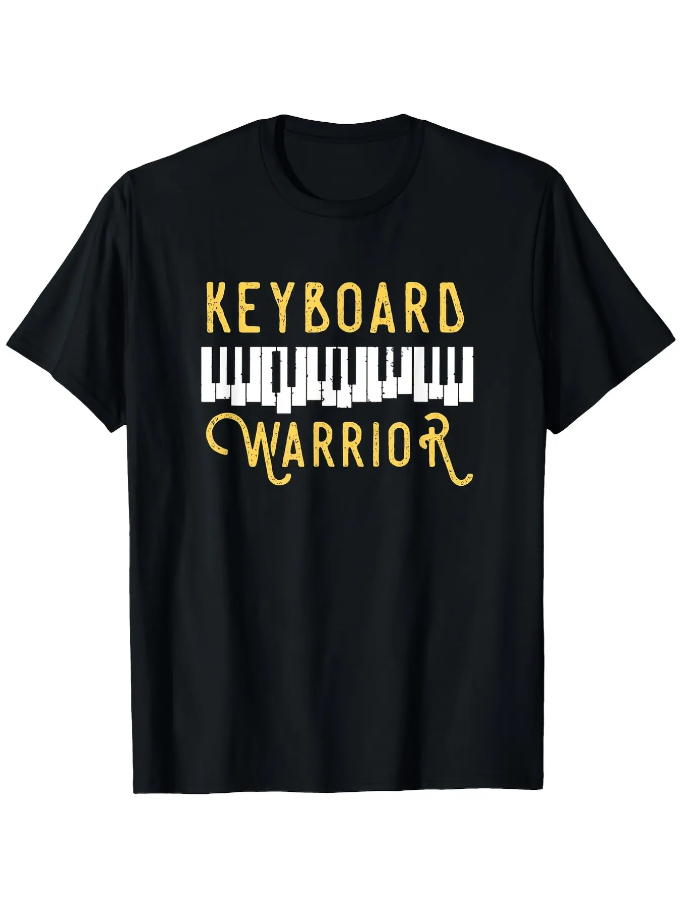 Men's 7.5oz Heavyweight 220gsm Keyboard Warrior Tee, Bold Gold Keyboard Print, Music Lovers, Piano Players, Gamers, Casual Streetwear, S-Xxxl, Comfortable Round Neck