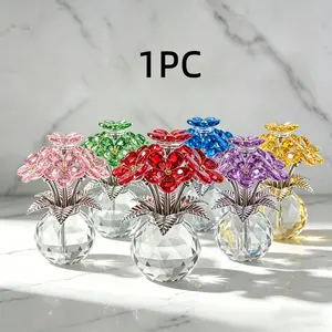 Multi-Color Rose Crystal Sculpture Vase, Decorative Vase, Perfect Gift for Valentine's Day, Mother's Day, Father's Day, Elegant Home & Office Decor