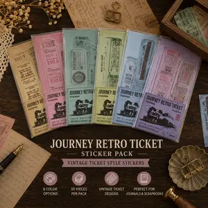 Vintage Ticket Stickers | Retro Ephemera for Junk Journals, Scrapbooking & Collage | 50 Piece Sticker Pack