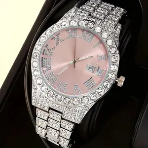New Bling Roman Fashion Hip-Hop Calendar Watch, Trendy Men's and Women's Quartz Wristwatch, Stone Dial, Stylish Accessory, Quartz Watches