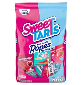 SweeTARTS Ropes Candy, Variety Mix, Cherry Punch, Twisted Rainbow Punch, Tangy Strawberry, Soft and Chewy, 15 oz