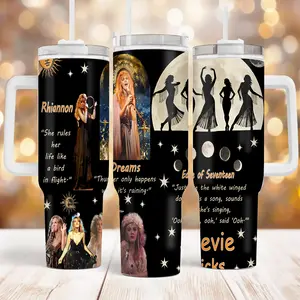 Stevie Nicks 40oz Tumbler with Handle and Straw, Bohemian Rock Legend Mug, Vintage Stainless Steel Travel Mug,Retro 70s Rock Vibe Insulated Water Bottle,Stevie Nicks Retro Music Legend 40oz Tumbler
