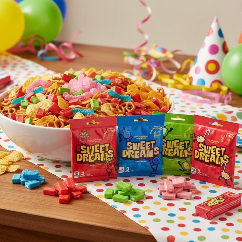 Sweet Dreams Center Filled Soft Chewy Candy Individually Wrapped, Gluten-Free Candies, Bulk Fruit Chews - Variety Pack 3 Sticks Per Bag, 8 Pieces Per Stick