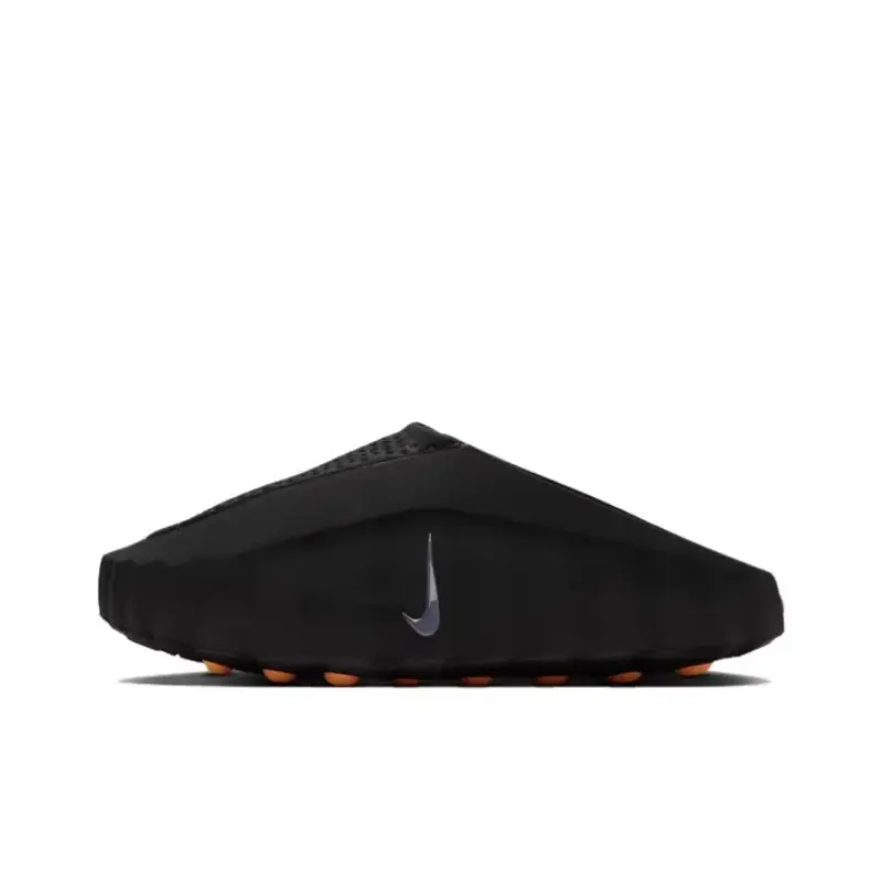 Shock-absorbing black slip-on clogs for men & women, breathable hollow lining with orange dotted anti-slip sole for soft long-time wear