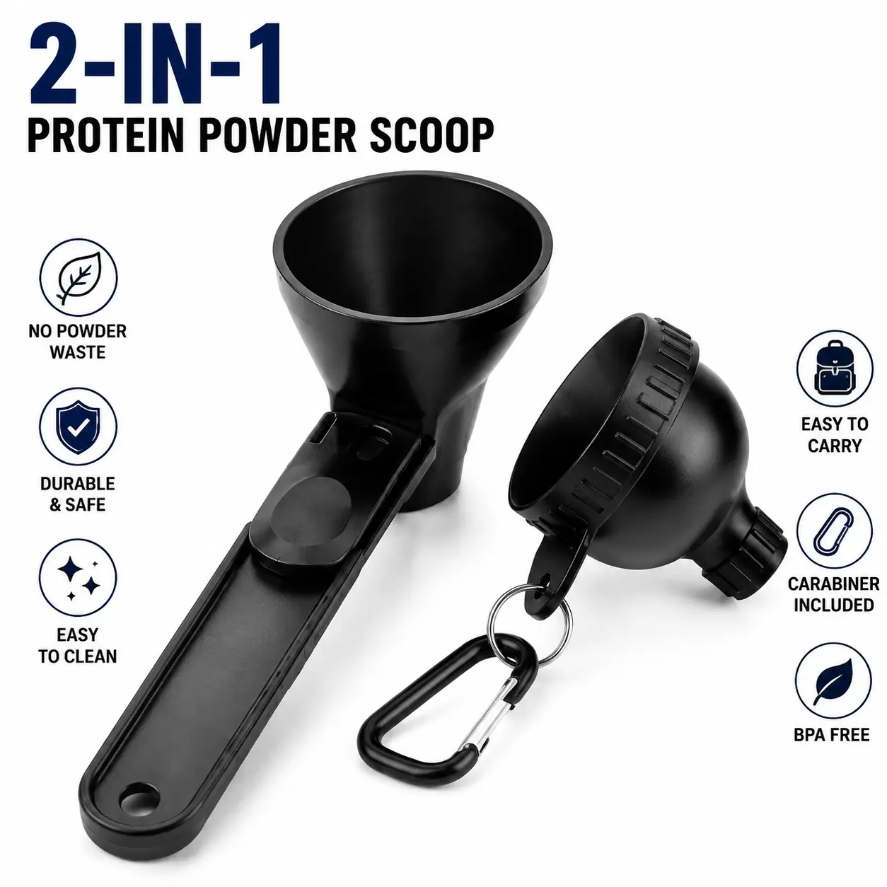 2-in-1 Protein Powder Scoop with Storage Container & Carabiner Clip, Portable Supplement Scoop for Gym, Travel & Daily Workout Essentials