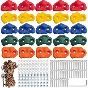 CMOOD Rock Climbing Holds, Rock Climbing Wall for Kids Rock Wall Climbing Kit for Indoor Outdoor Playground Play Set with Mounting Screws, Knotted Rope and 25 Handles