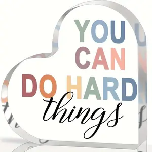 Heart Shaped Acrylic Ornament, Inspirational Heart Acrylic Sign, Desk Decoration for Home Office School, Gift for Teens Kids Students