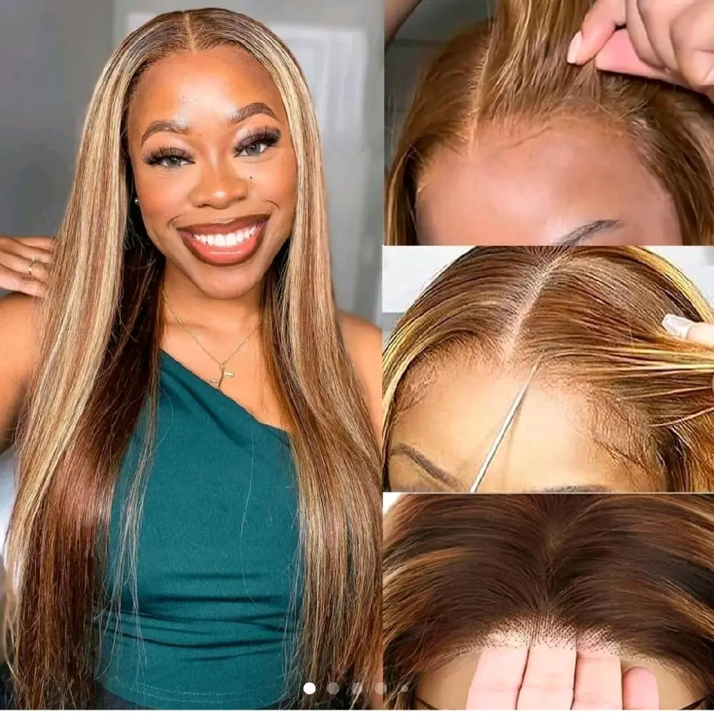 Melly's Ombre Highlight Honey Blonde Glueless Wigs Human Hair Ready To Wear Straight 6x4 4x4 HD Pre Cut Lace Closure Wigs For Women P re Plucked 180% Density