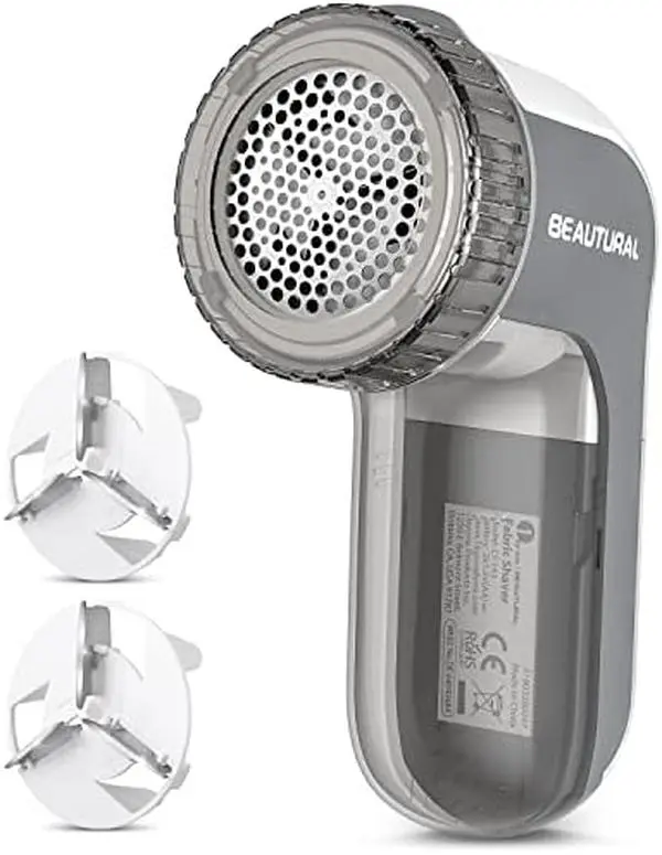 Gray Fabric Shaver and Lint Remover, Sweater Defuzzer with 2-Replaces Stainless Steel Blades, Battery Operated for Fuzz, Lint Balls, Pills & Bobbles