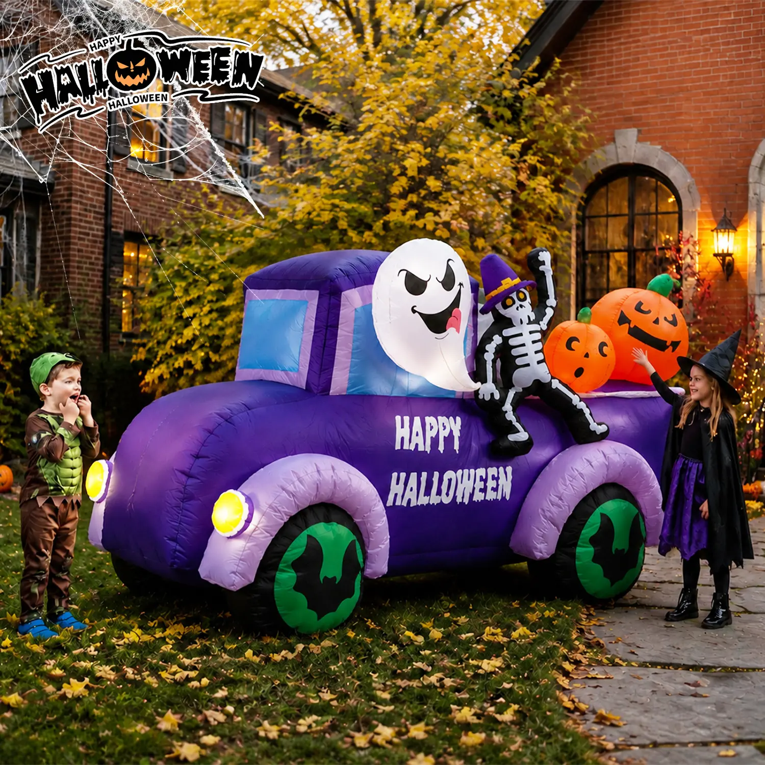 Halloween Outdoor Inflatable Decorations, Light Up Blow Up Ghost, Hanging Window Ghost, Grim Reaper, Witch, Black Cat, Jack O Lantern Pumpkin, Halloween Inflatable Truck, Waterproof Inflatable Ornament for Yard, Garden, Lawn, Halloween Party Decor tiktoks
