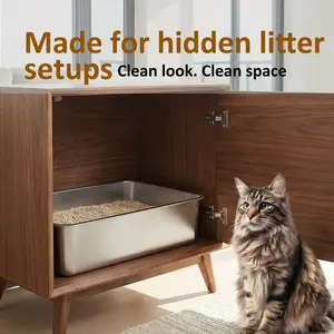 Anycoo 2 Pack 8" High Sides Stainless Steel Cat Litter Box Designed for Clean Hidden Setups